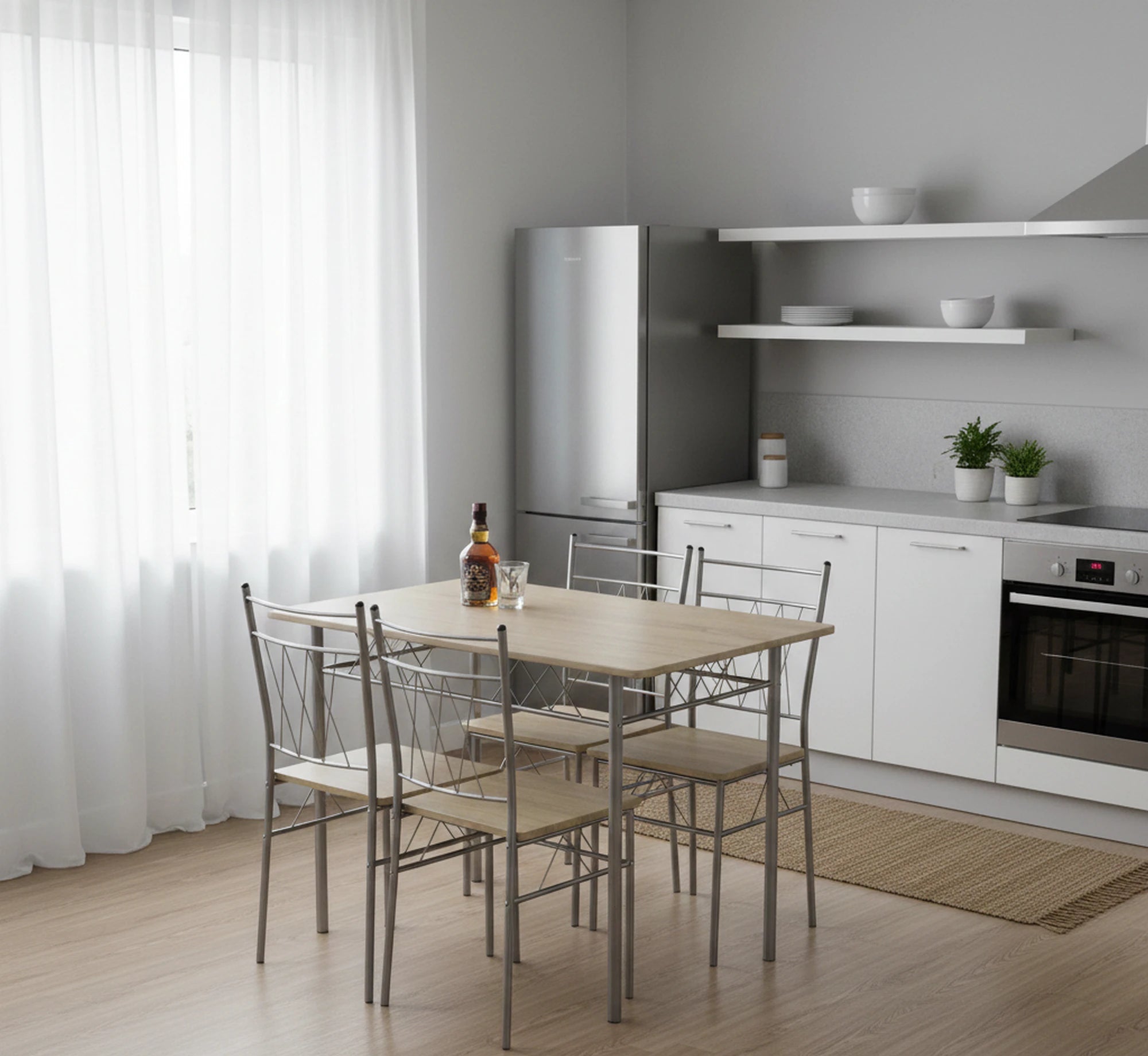 Set masa si 4 scaune FAUST, stejar sonoma