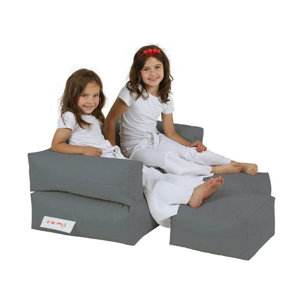 Set fotoliu cu 2 taburete pentru copii 248FRN1228, gri, poliester, 100x40x50 cm