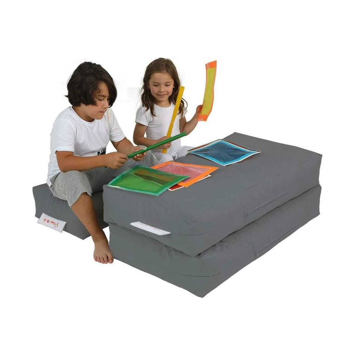Set fotoliu cu 2 taburete pentru copii 248FRN1228, gri, poliester, 100x40x50 cm