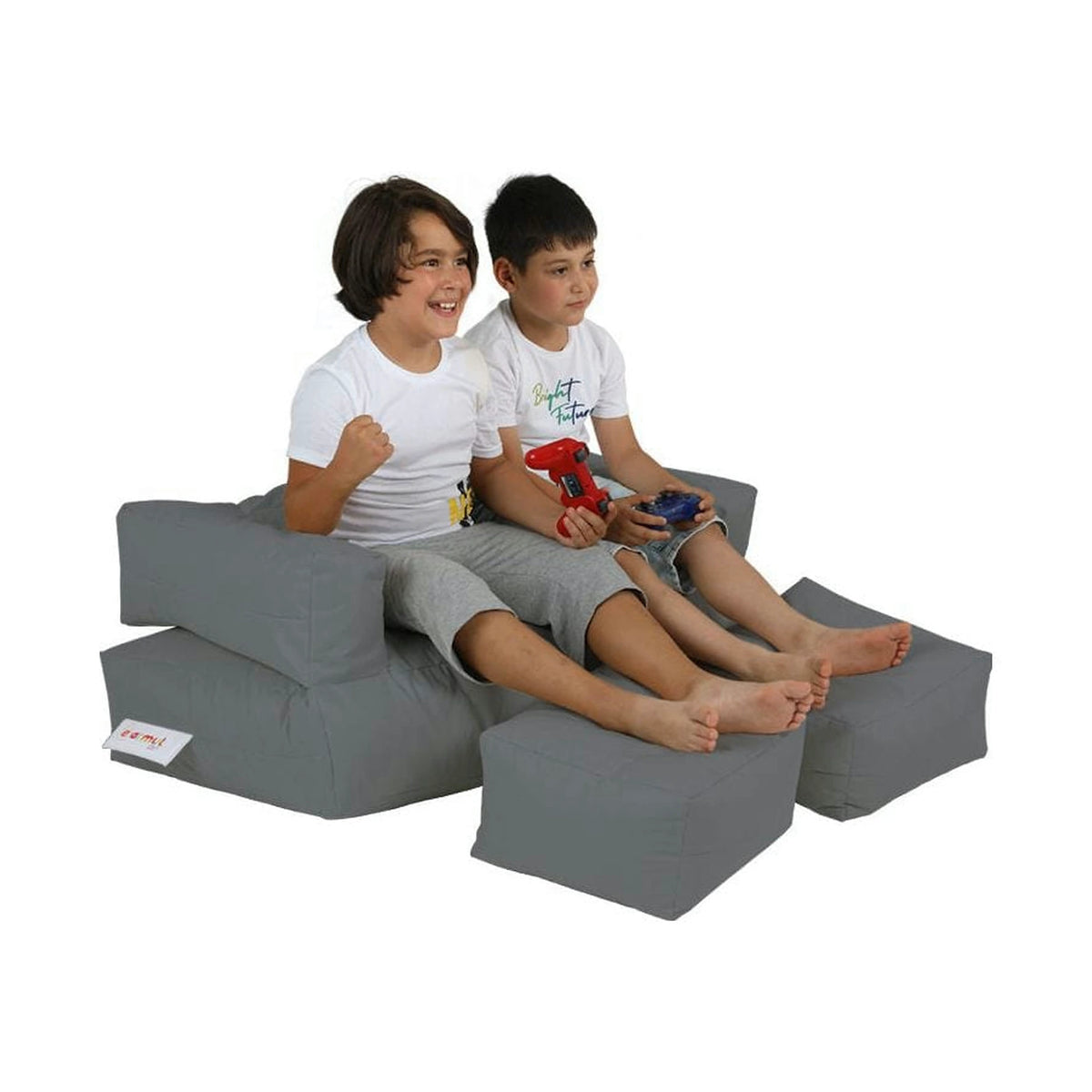 Set fotoliu cu 2 taburete pentru copii 248FRN1228, gri, poliester, 100x40x50 cm