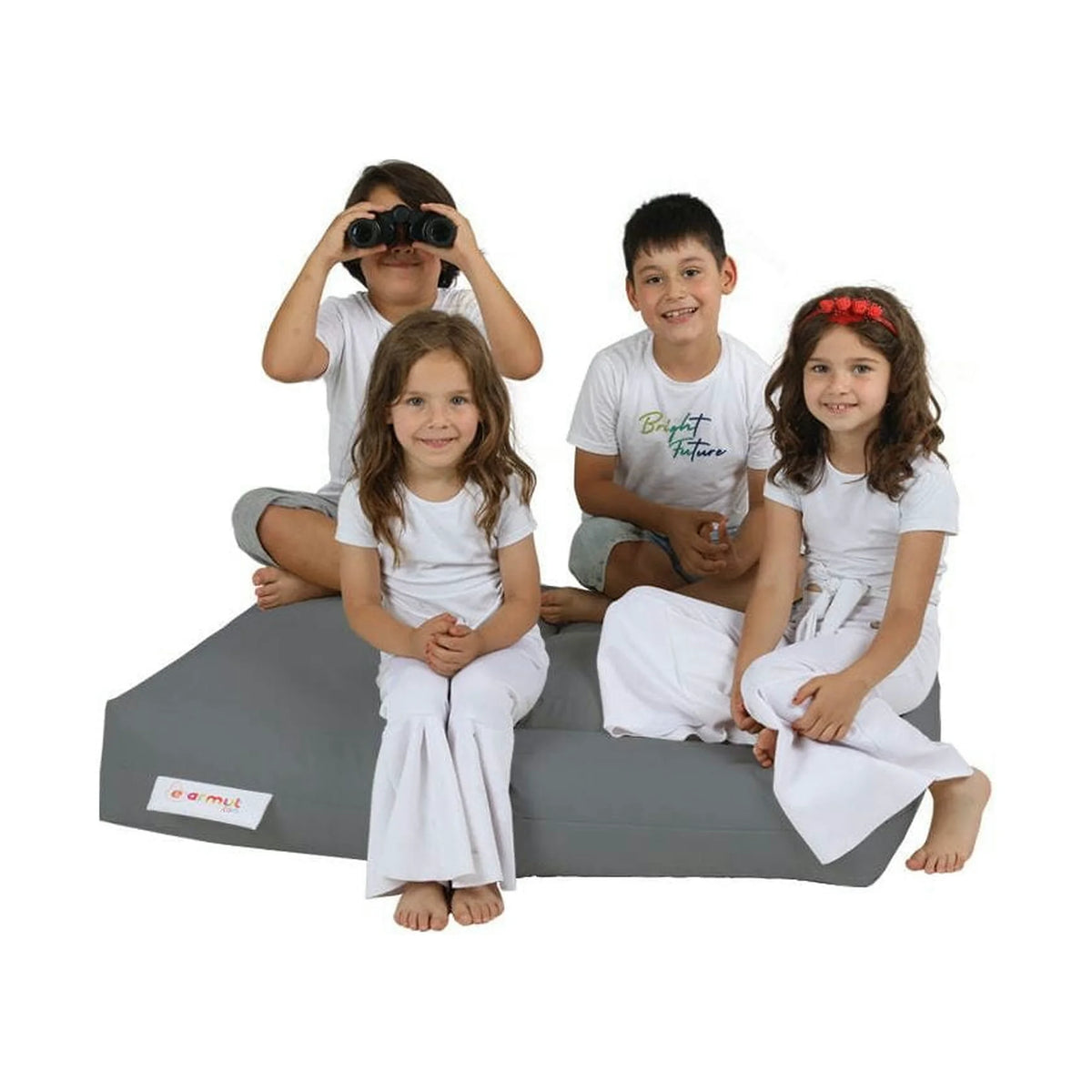 Set fotoliu cu 2 taburete pentru copii 248FRN1228, gri, poliester, 100x40x50 cm