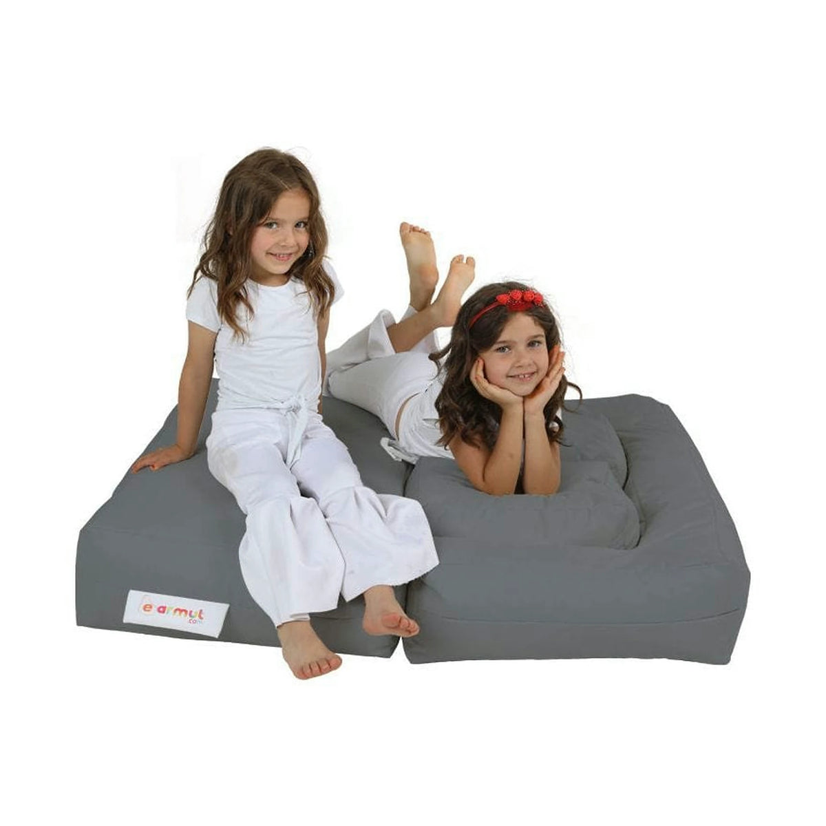Set fotoliu cu 2 taburete pentru copii 248FRN1228, gri, poliester, 100x40x50 cm