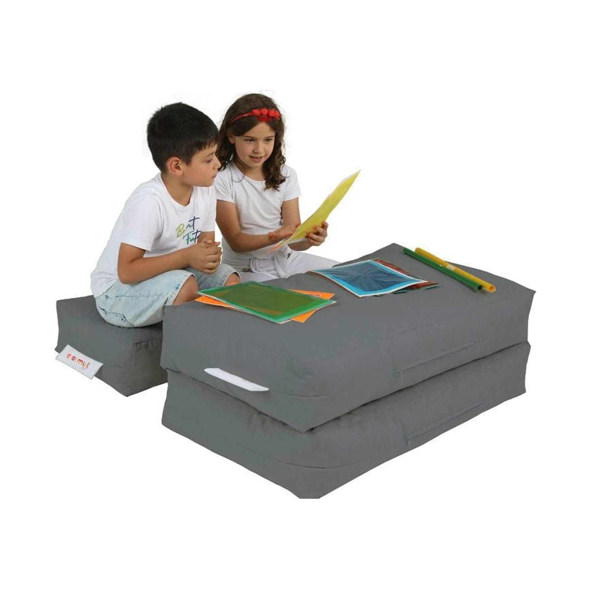 Set fotoliu cu 2 taburete pentru copii 248FRN1228, gri, poliester, 100x40x50 cm
