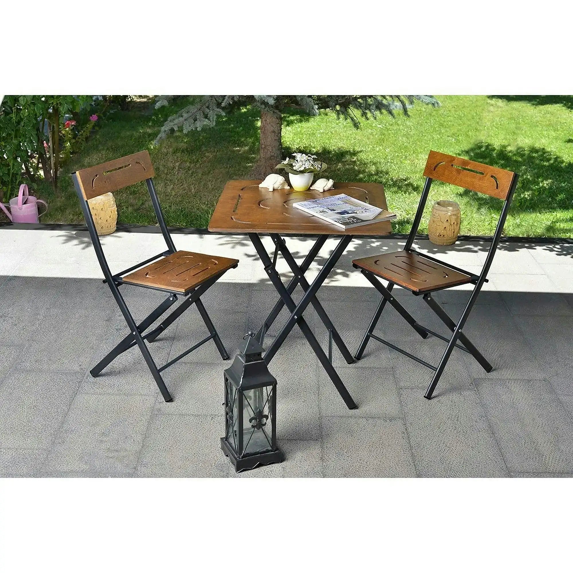 Set gradina 379VLV1503, nuc/negru, cu masuta si 2 scaune
