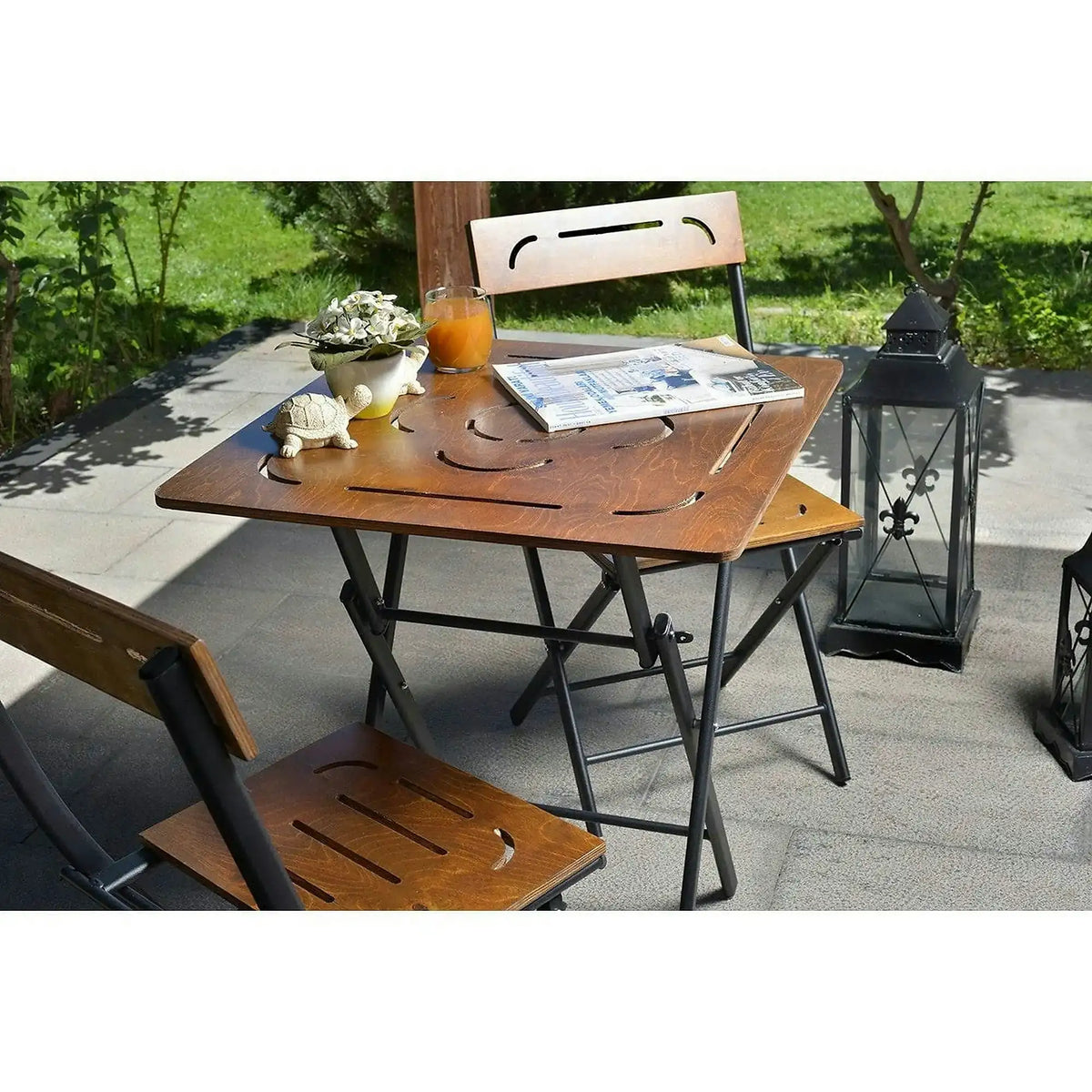Set gradina 379VLV1503, nuc/negru, cu masuta si 2 scaune