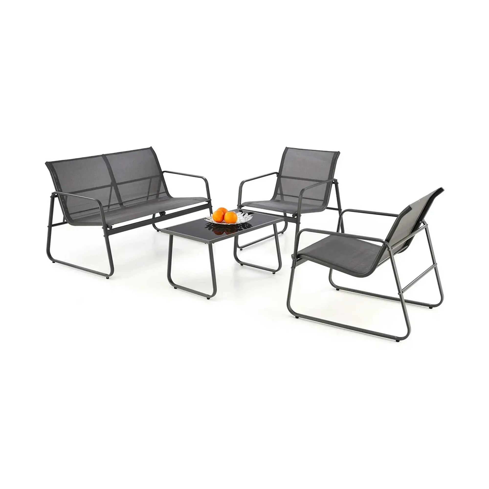 Set gradina CONOR, gri, plasa/sticla/metal, cu masuta, 2 scaune si canapea