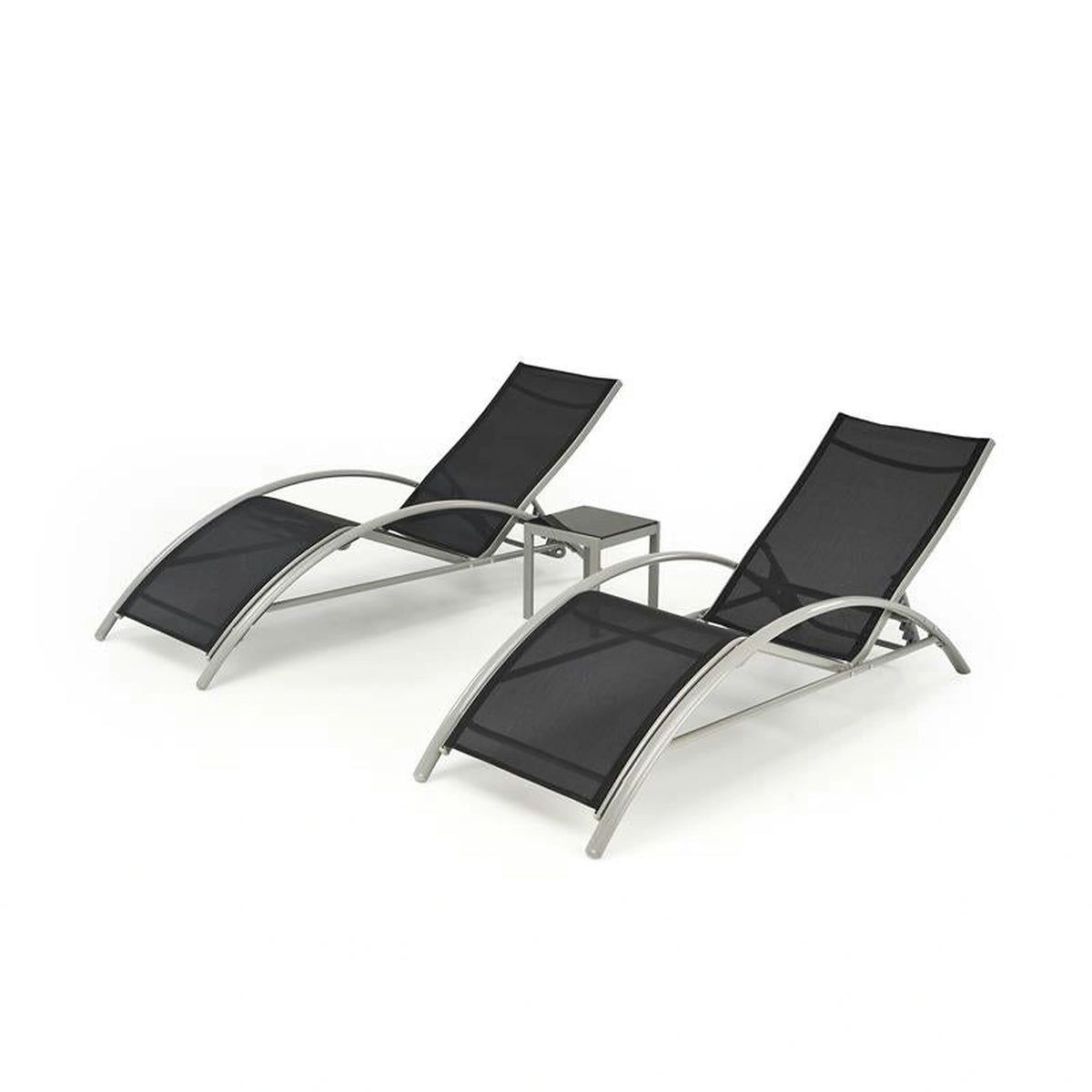 Set gradina EMBOLO, negru/gri, metal/panza, cu masuta si 2 sezlonguri