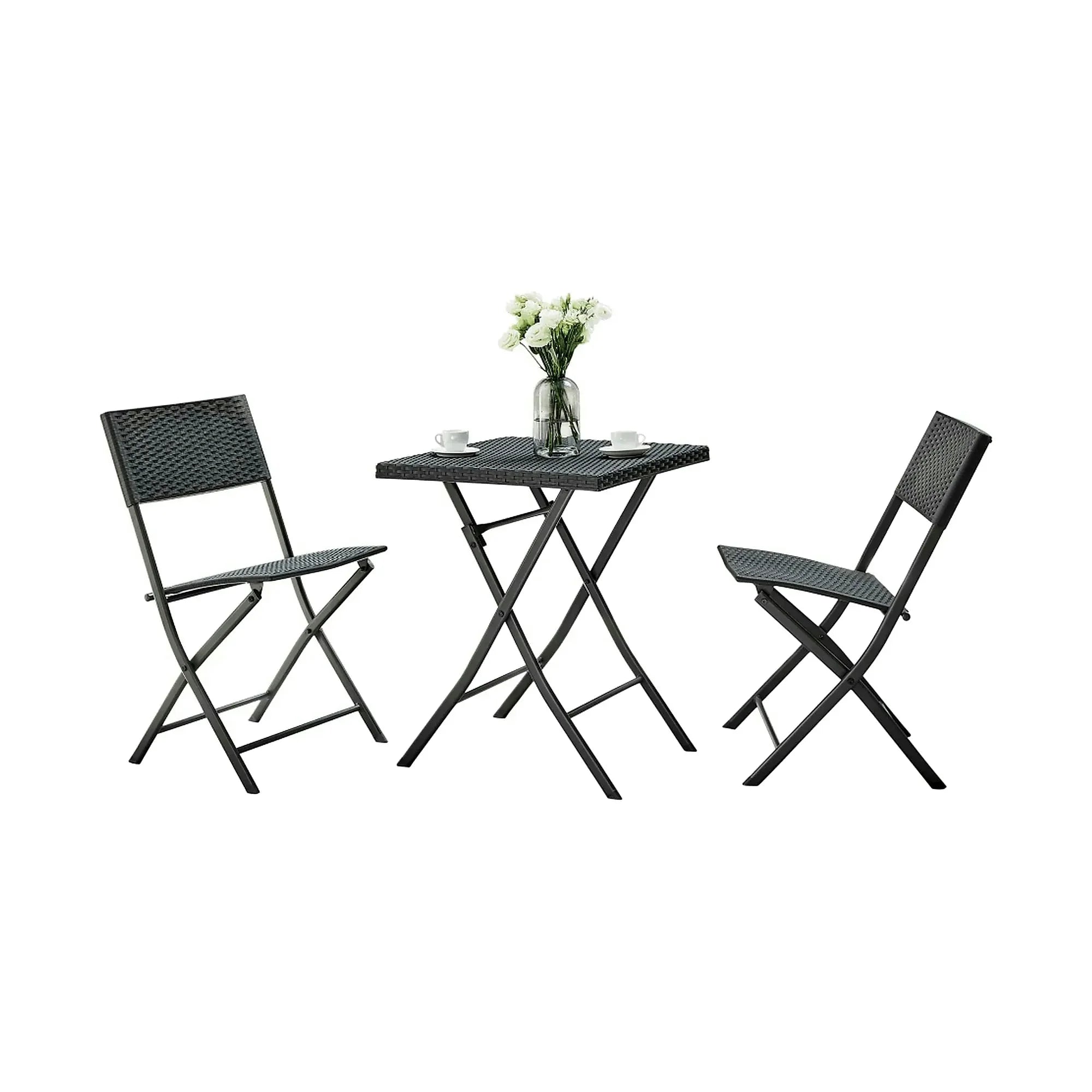 Set gradina FARUK, negru, ratan artificial/otel, cu masuta si 2 scaune