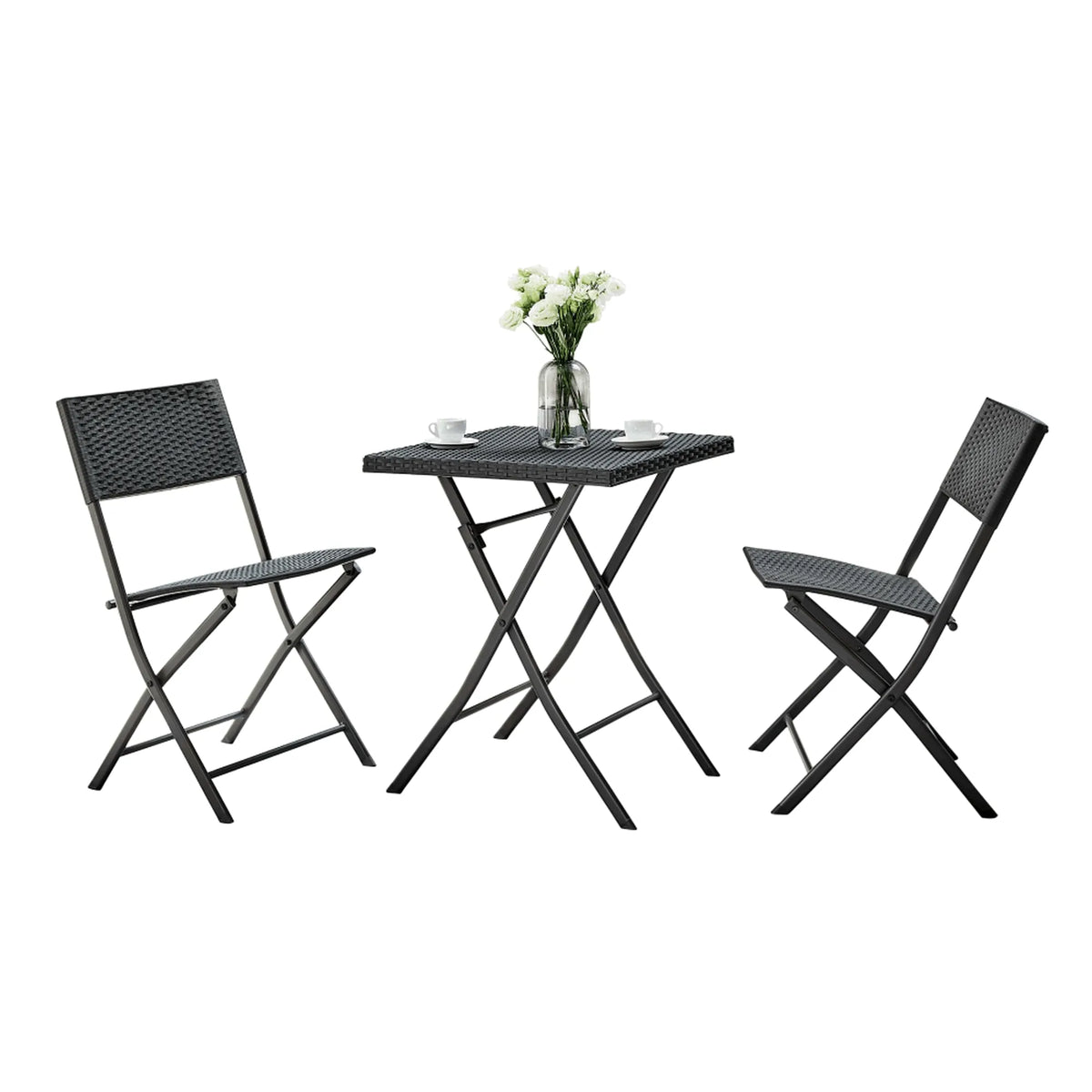 Set gradina FARUK, negru, ratan artificial/otel, cu masuta si 2 scaune