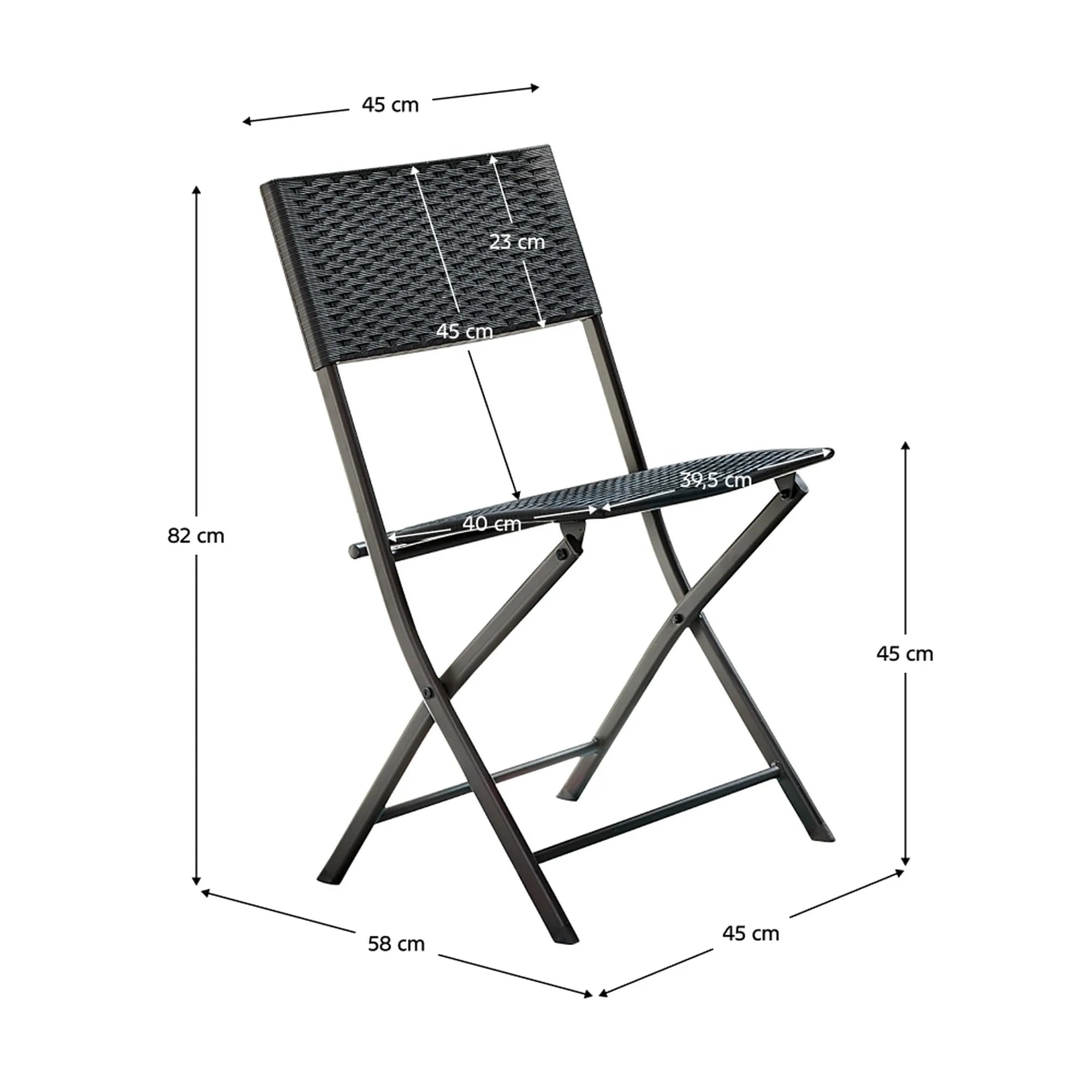 Set gradina FARUK, negru, ratan artificial/otel, cu masuta si 2 scaune