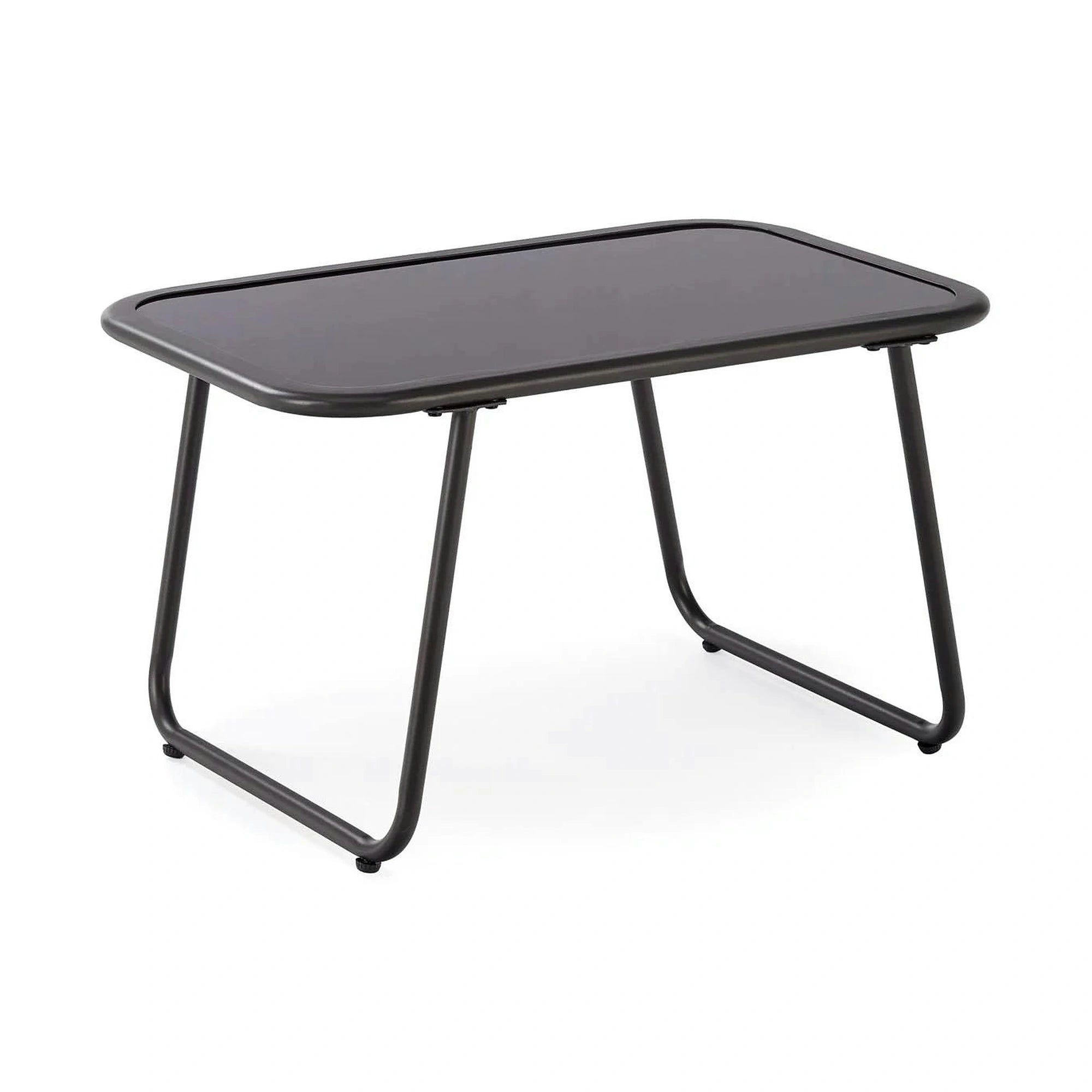 Set gradina HUDSON, gri/negru, stofa clasica/plasa/metal/sticla, cu masuta, 2 scaune si canapea