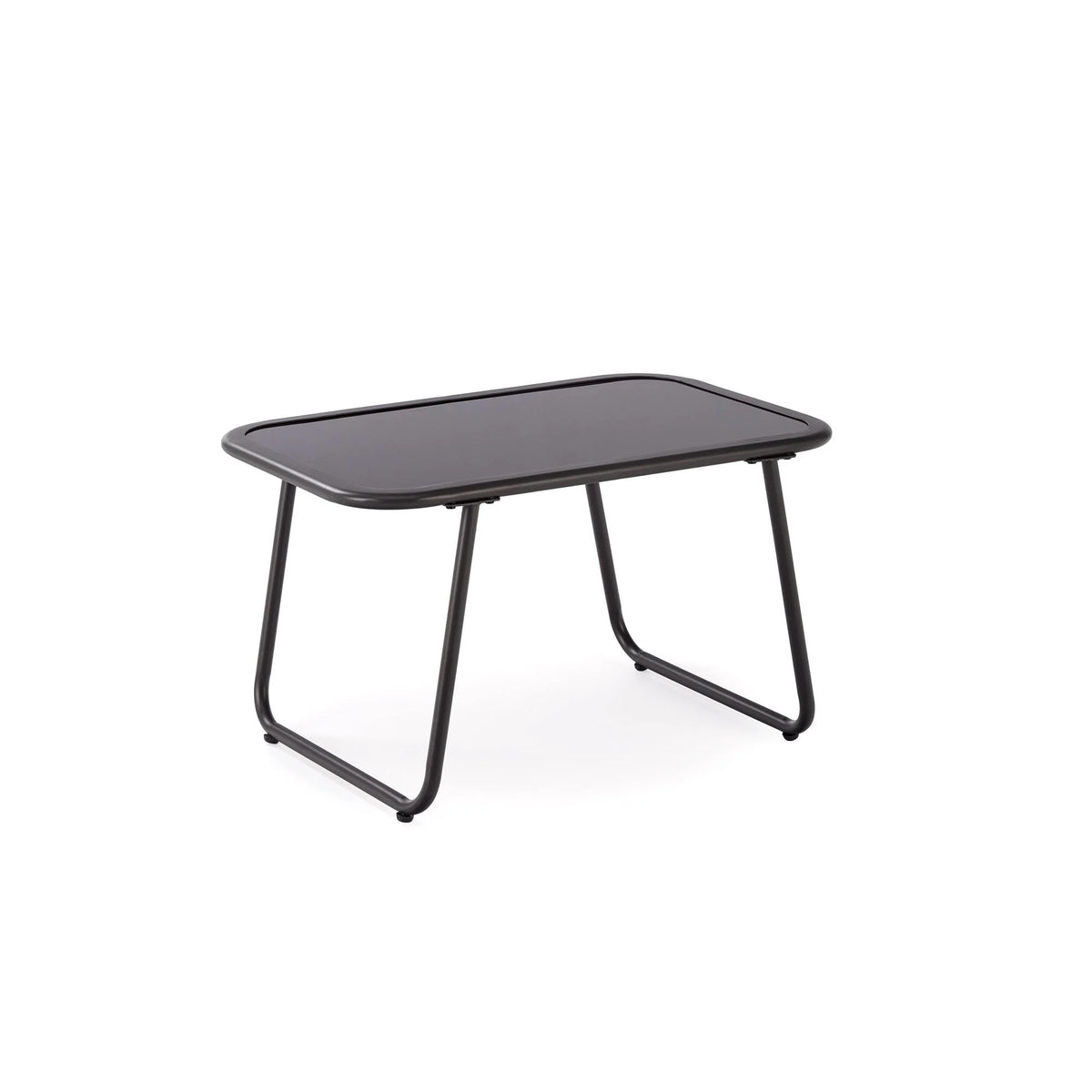 Set gradina HUDSON, gri/negru, stofa clasica/plasa/metal/sticla, cu masuta, 2 scaune si canapea