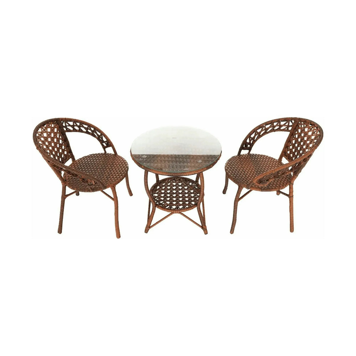 Set gradina JARUB, maro, ratan artificial/sticla securizata/metal, cu masuta si 2 scaune