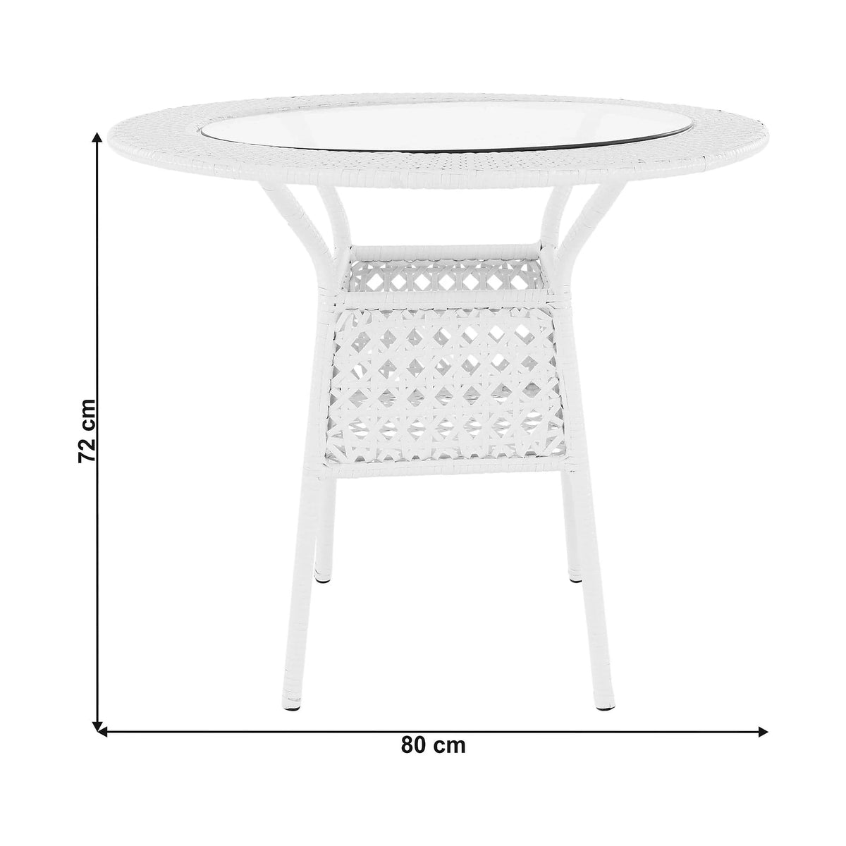 Set gradina KOVEN, alb, ratan sintetic/sticla temperata/otel, cu masuta si 4 scaune