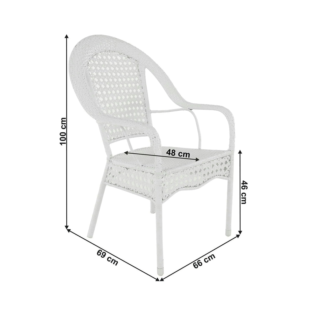 Set gradina KOVEN, alb, ratan sintetic/sticla temperata/otel, cu masuta si 4 scaune