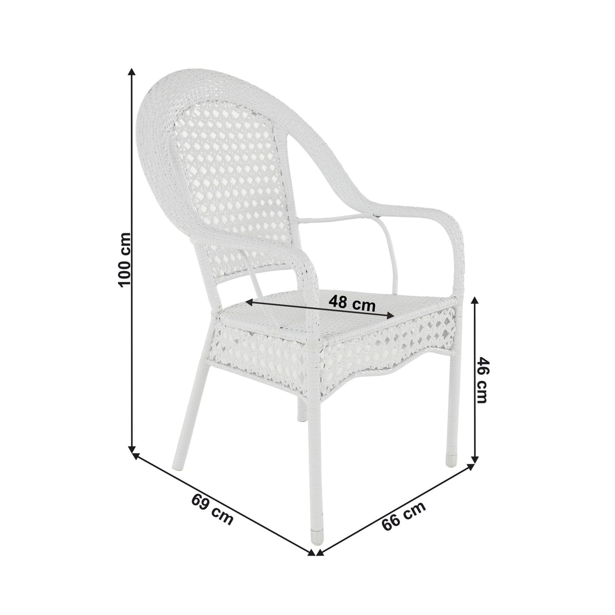 Set gradina KOVEN, alb, ratan sintetic/sticla temperata/otel, cu masuta si 4 scaune