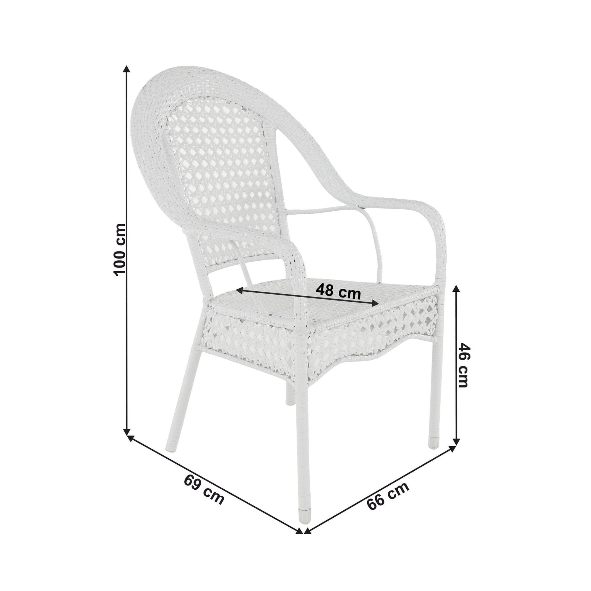 Set gradina KOVEN, alb, ratan sintetic/sticla temperata/otel, cu masuta si 4 scaune