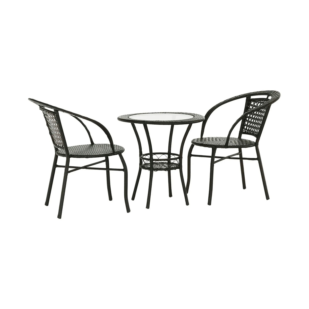 Set gradina LASAN, maro, ratan sintetic/sticla/otel, cu masuta si 2 scaune