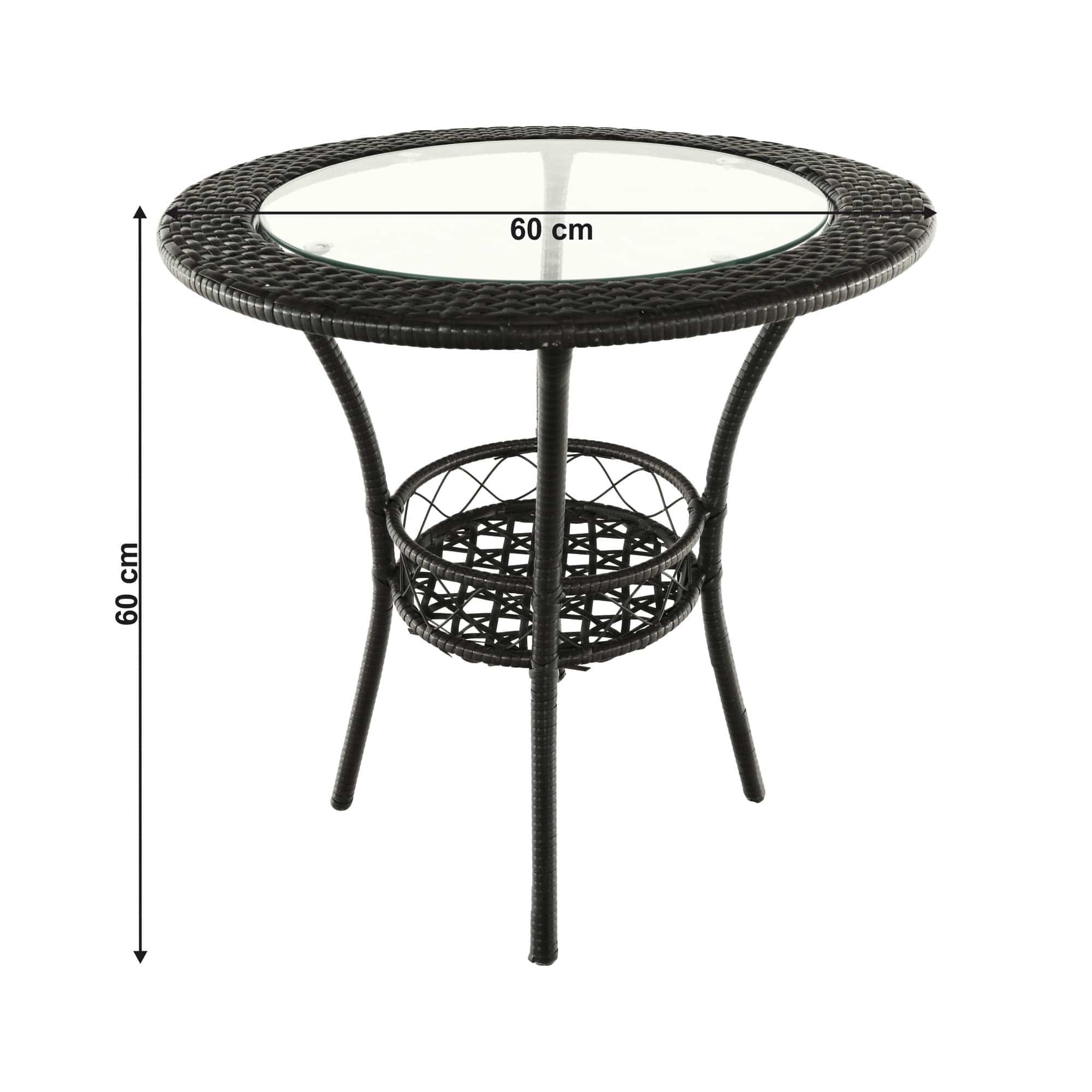 Set gradina LASAN, maro, ratan sintetic/sticla/otel, cu masuta si 2 scaune