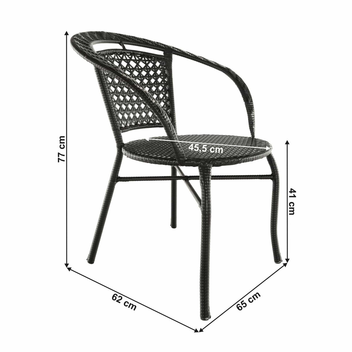 Set gradina LASAN, maro, ratan sintetic/sticla/otel, cu masuta si 2 scaune