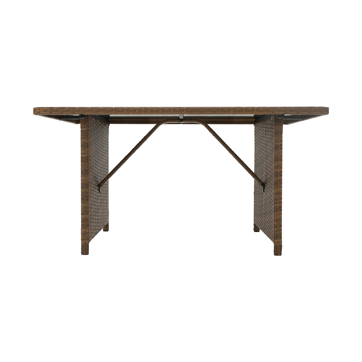 Set gradina MADUL, maro/negru, ratan sintetic/sticla temperata/metal, cu masa, banca si canapea