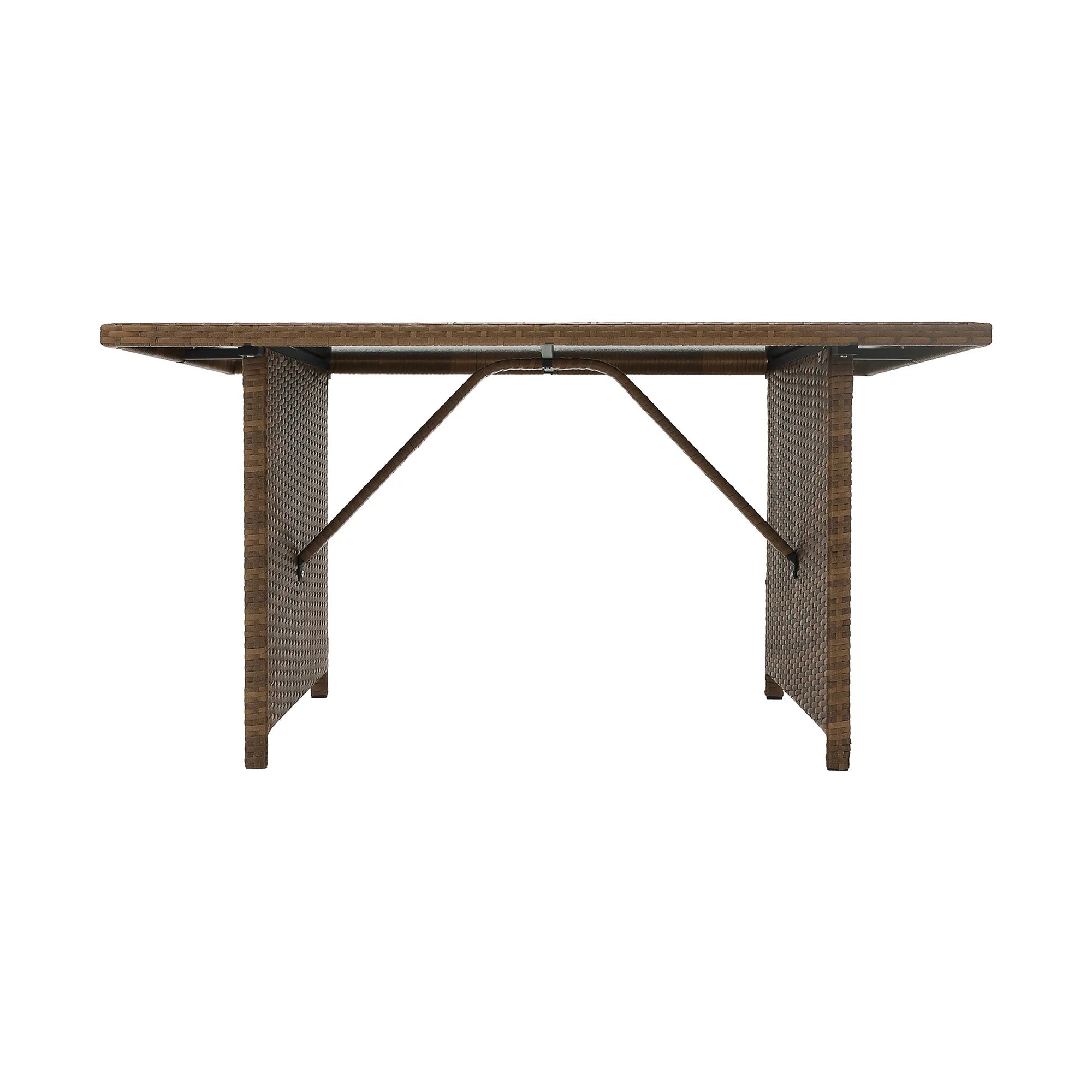 Set gradina MADUL, maro/negru, ratan sintetic/sticla temperata/metal, cu masa, banca si canapea