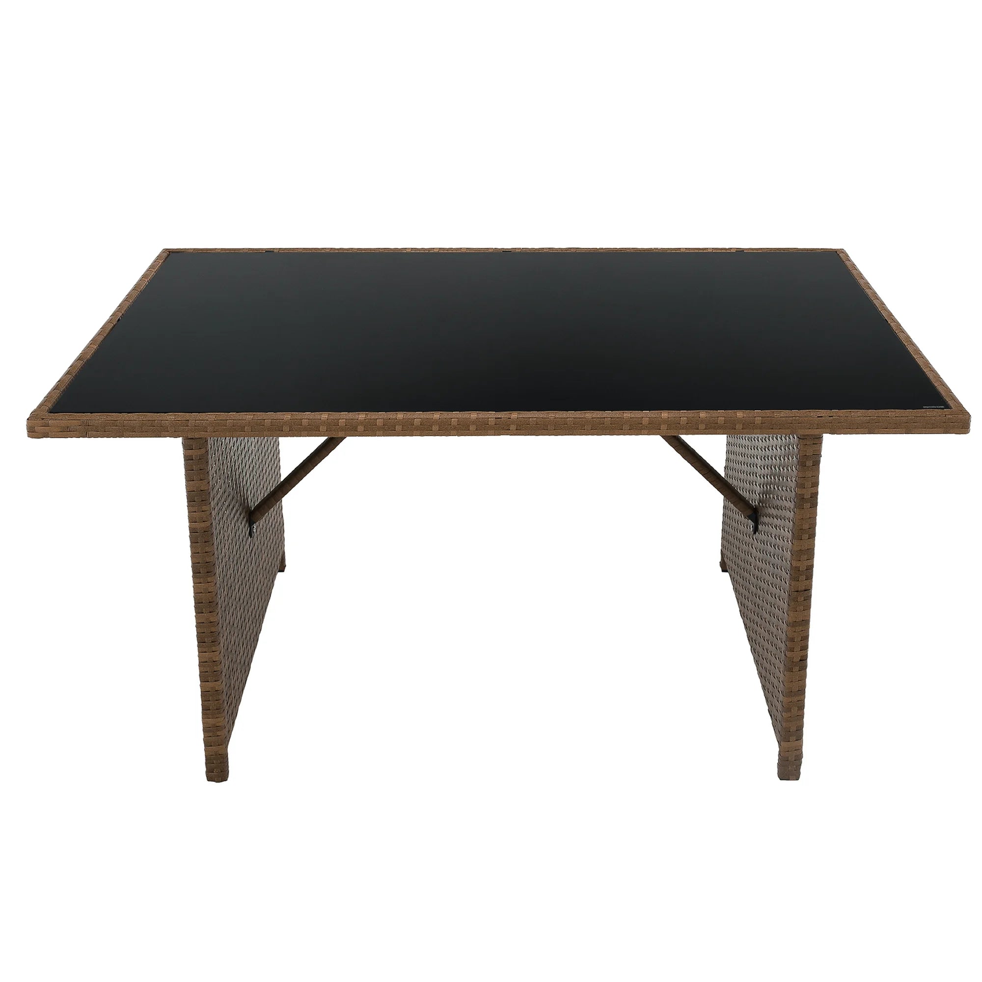 Set gradina MADUL, maro/negru, ratan sintetic/sticla temperata/metal, cu masa, banca si canapea