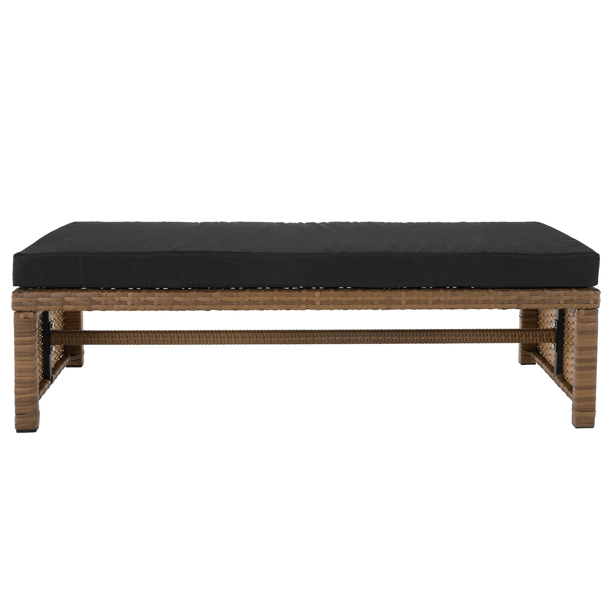 Set gradina MADUL, maro/negru, ratan sintetic/sticla temperata/metal, cu masa, banca si canapea