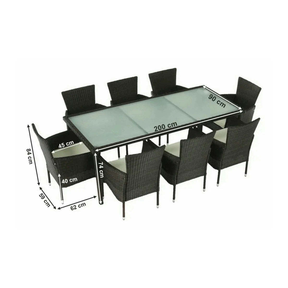 Set gradina MENIBOR, maro/bej, ratan artificial/sticla temperata/otel, cu masa si 8 scaune