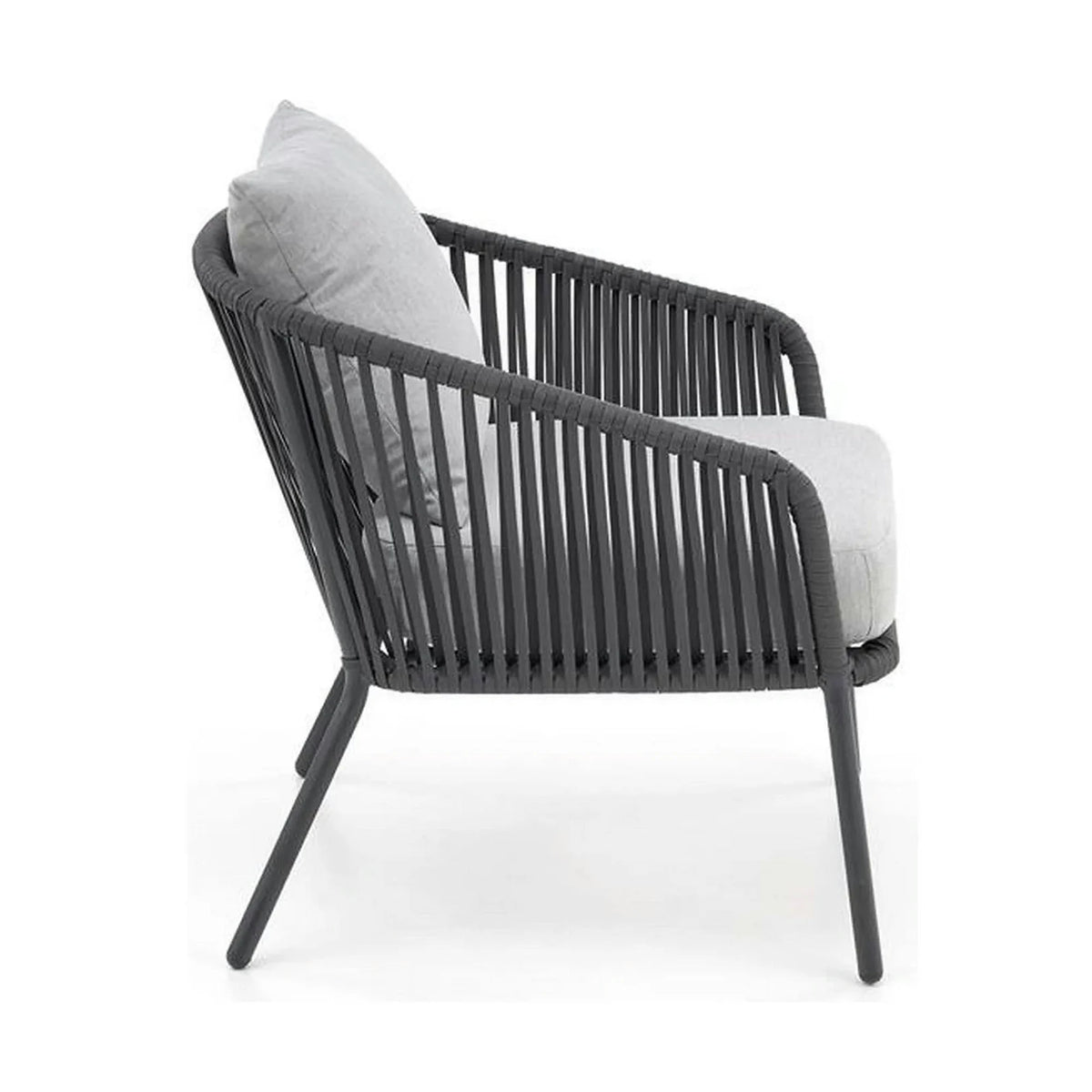 Set gradina ROCCA, gri, sticla/otel/stofa, cu masuta, 2 scaune si canapea