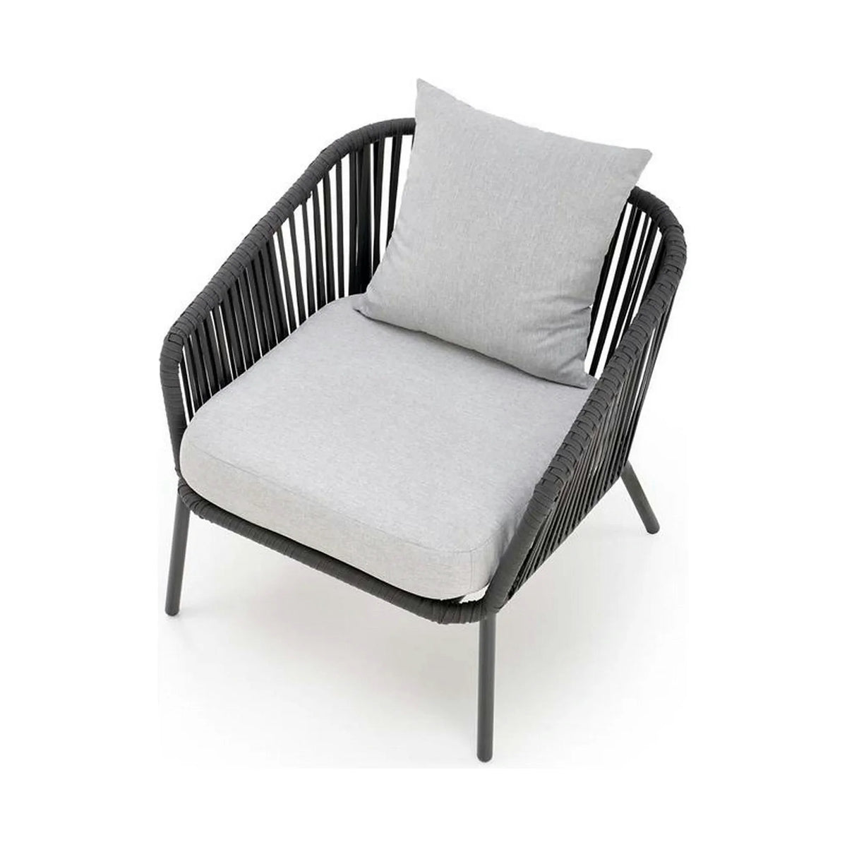 Set gradina ROCCA, gri, sticla/otel/stofa, cu masuta, 2 scaune si canapea