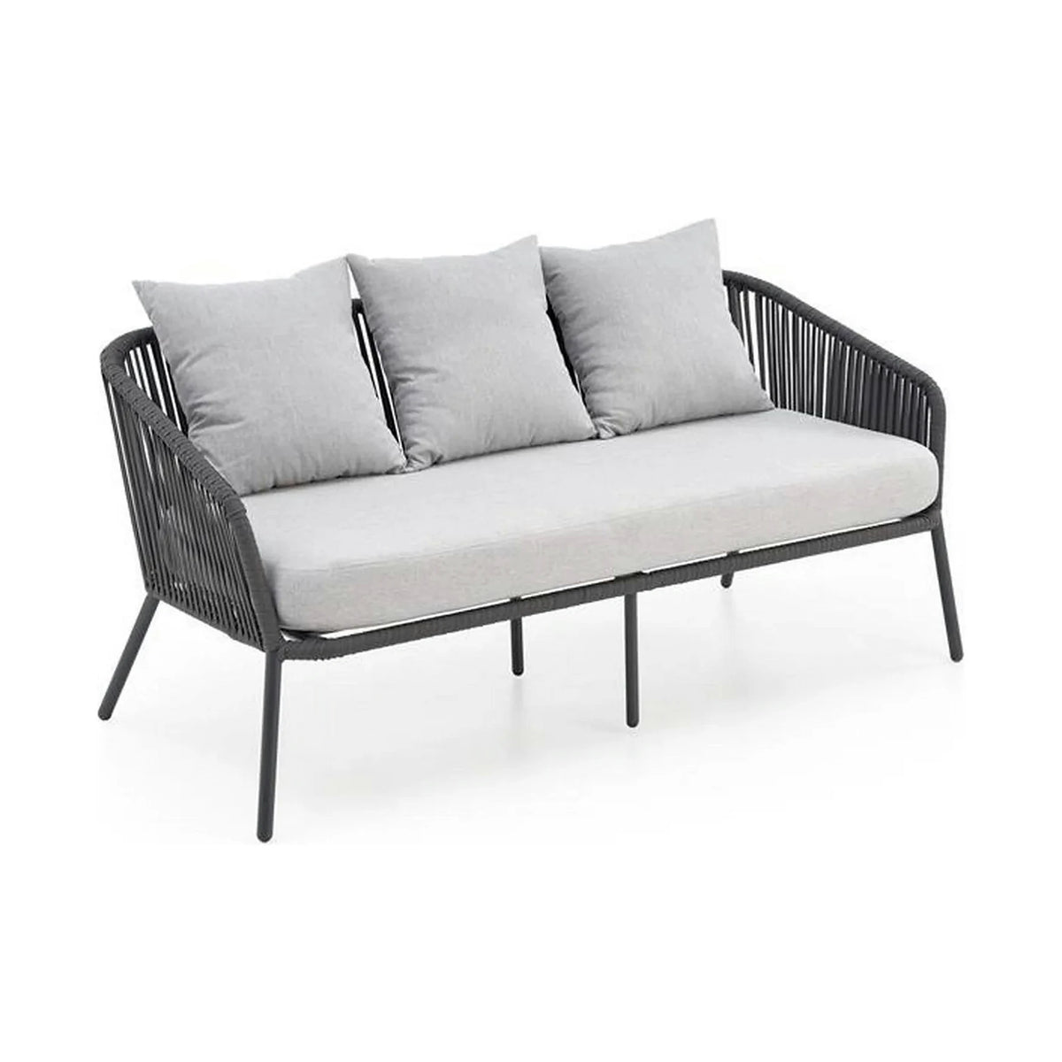 Set gradina ROCCA, gri, sticla/otel/stofa, cu masuta, 2 scaune si canapea