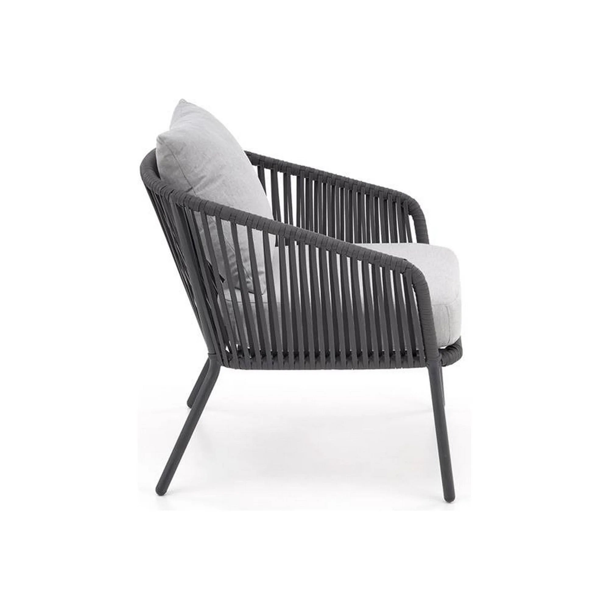 Set gradina ROCCA, gri, sticla/otel/stofa, cu masuta, 2 scaune si canapea