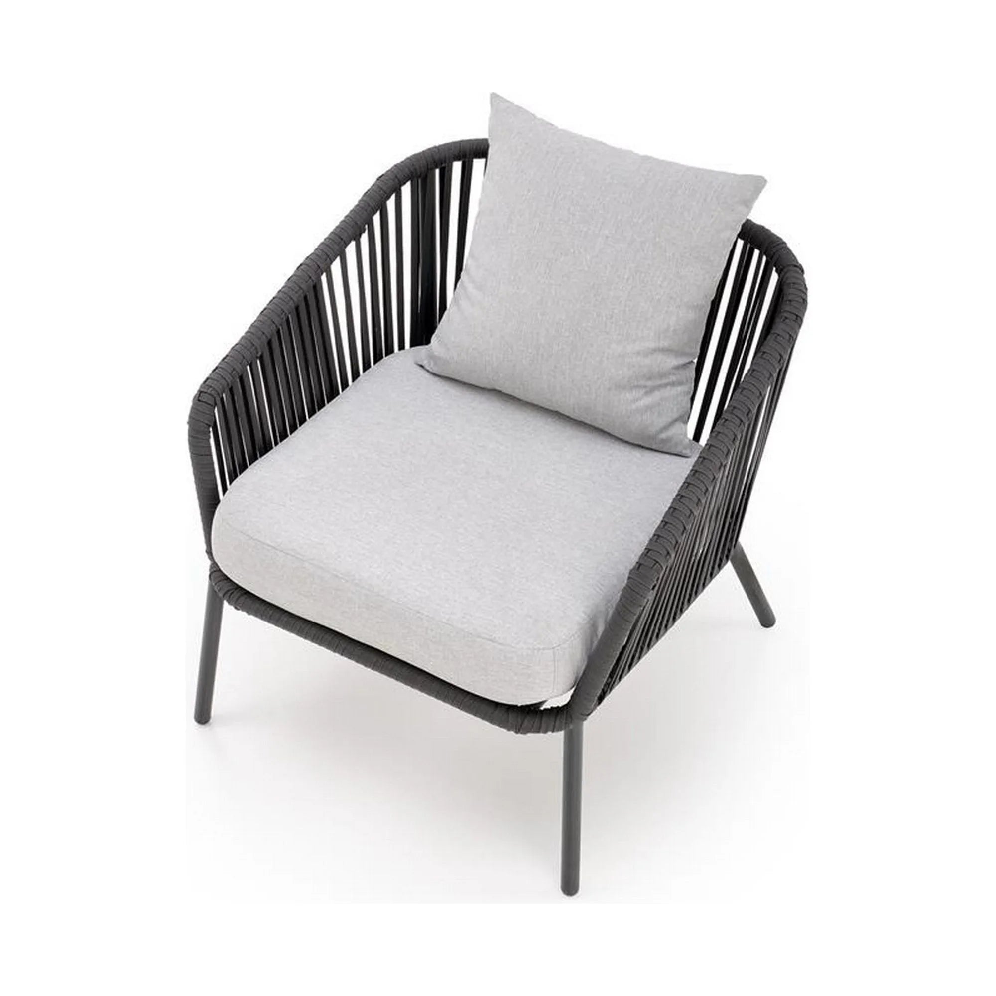 Set gradina ROCCA, gri, sticla/otel/stofa, cu masuta, 2 scaune si canapea