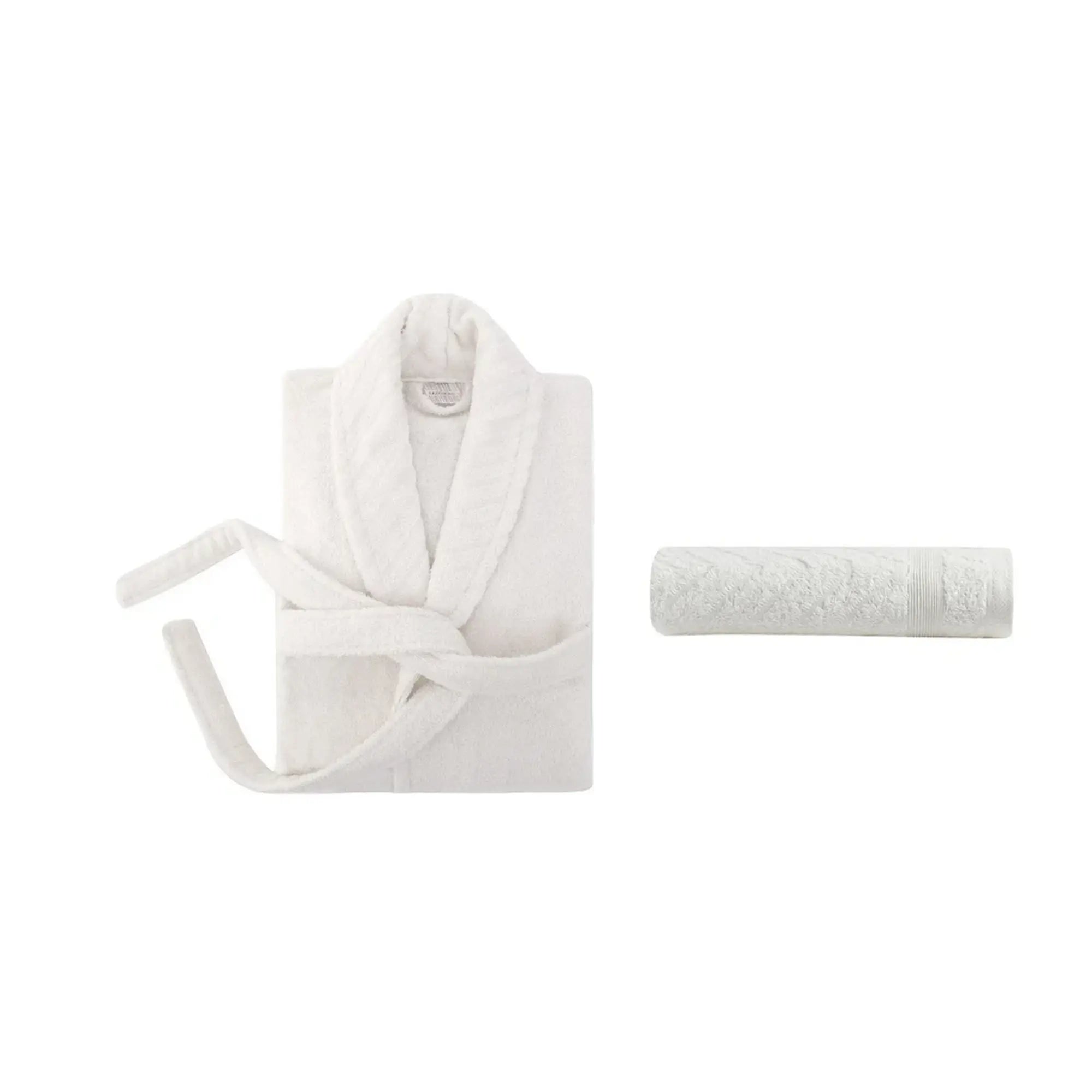 Set halat si prosop baie 1054A-007-1, alb, bumbac