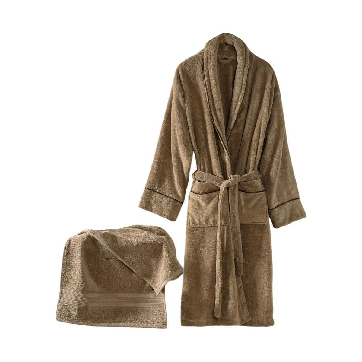 Set halat si prosop baie EXCLUSIVE, maro, bumbac
