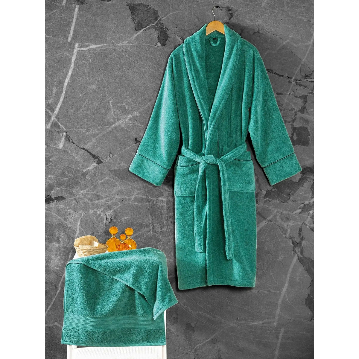 Set halat si prosop baie EXCLUSIVE, turcoaz, bumbac