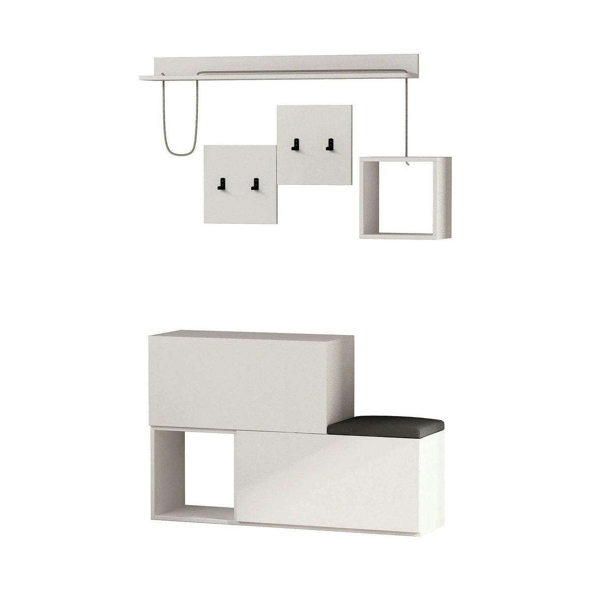 Set hol HOLDON, alb/gri, PAL melaminat, format din cuier, pantofar, polita si raft