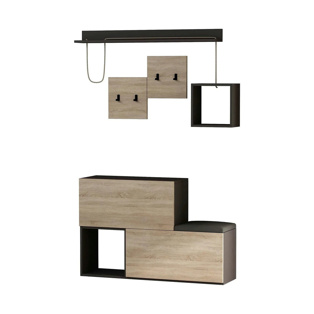 Set hol HOLDON, stejar sonoma/gri antracit, PAL melaminat, format din cuier, pantofar, polita si raft