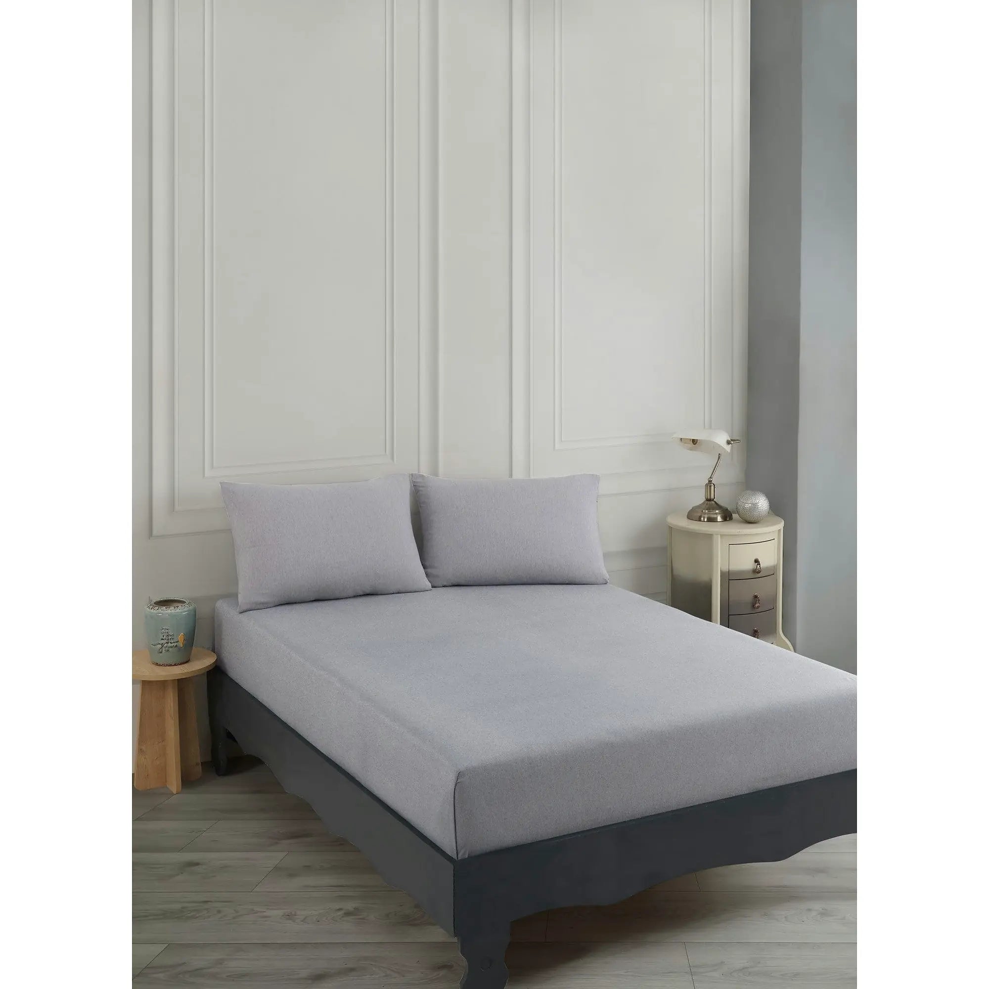 Set husa pat dublu ROAD POTLU, gri deschis, bumbac/poliester, 160x200 cm, cu 2 fete de perna
