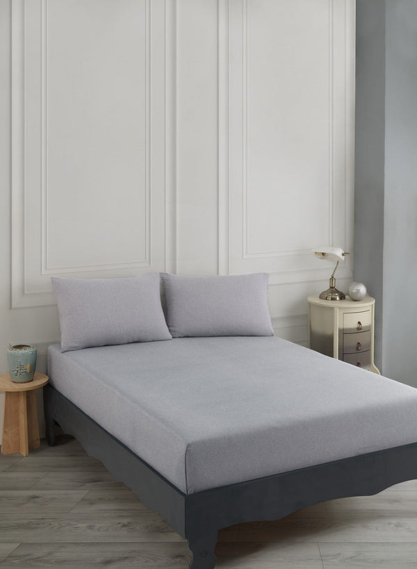 Set husa pat dublu ROAD POTLU, gri deschis, bumbac/poliester, 160x200 cm, cu 2 fete de perna