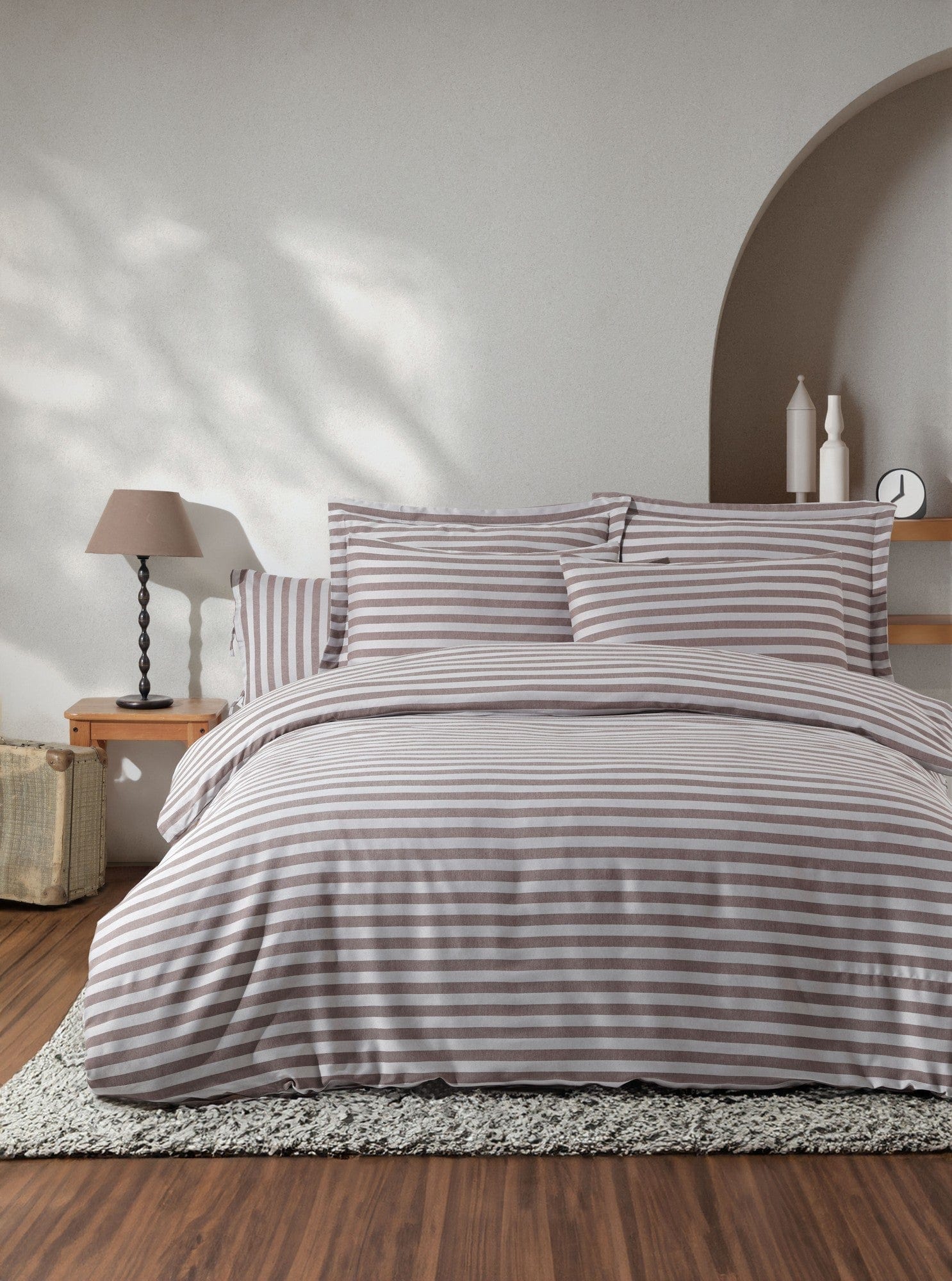 Set lenjerie pat 162ELR4135, maro, bumbac/poliester, 200x220 cm, cu cearceaf si 2 fete de perna