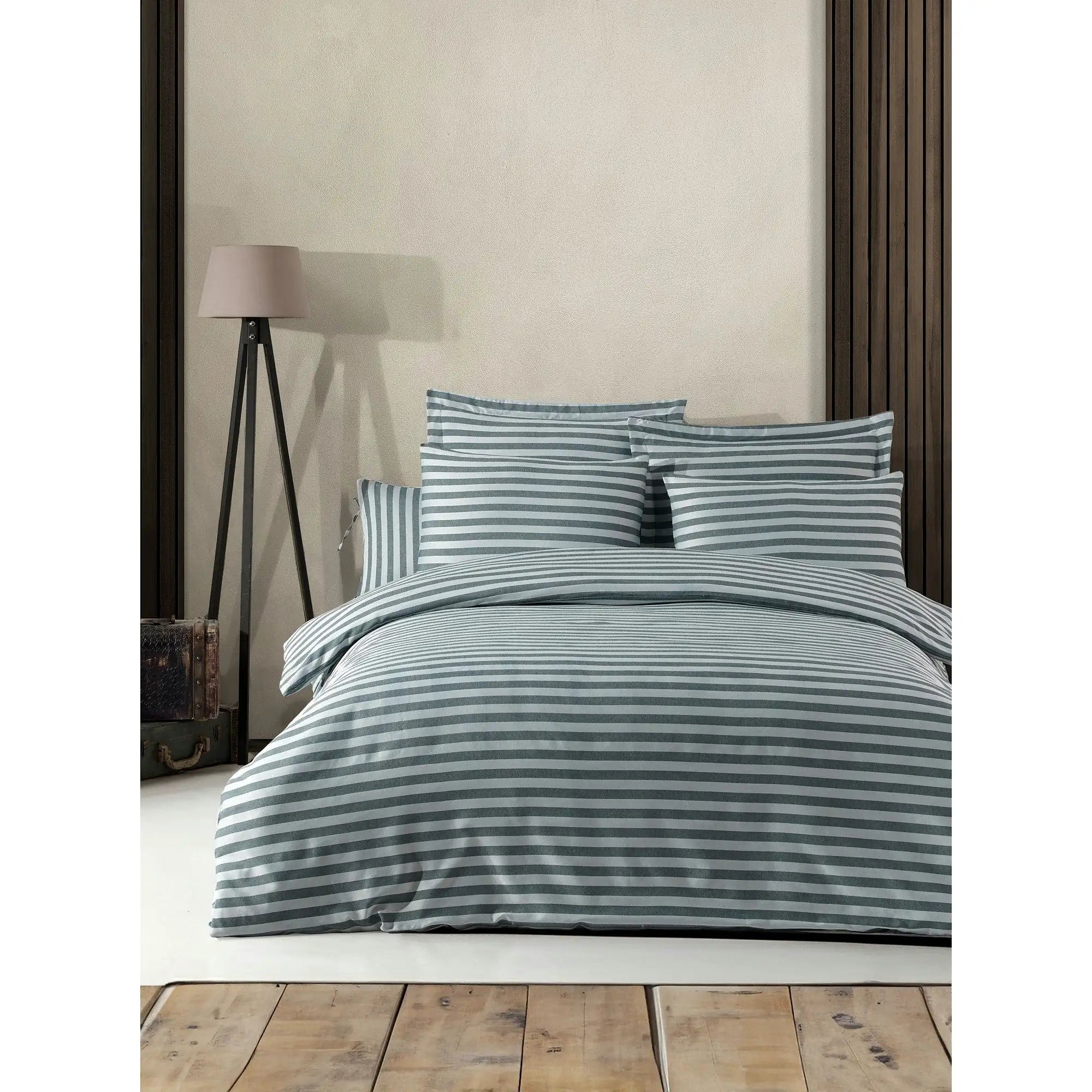 Set lenjerie pat 162ELR4138, bumbac/poliester, verde, 200x220 cm, cu cearceaf pilota si 2 fete de perna