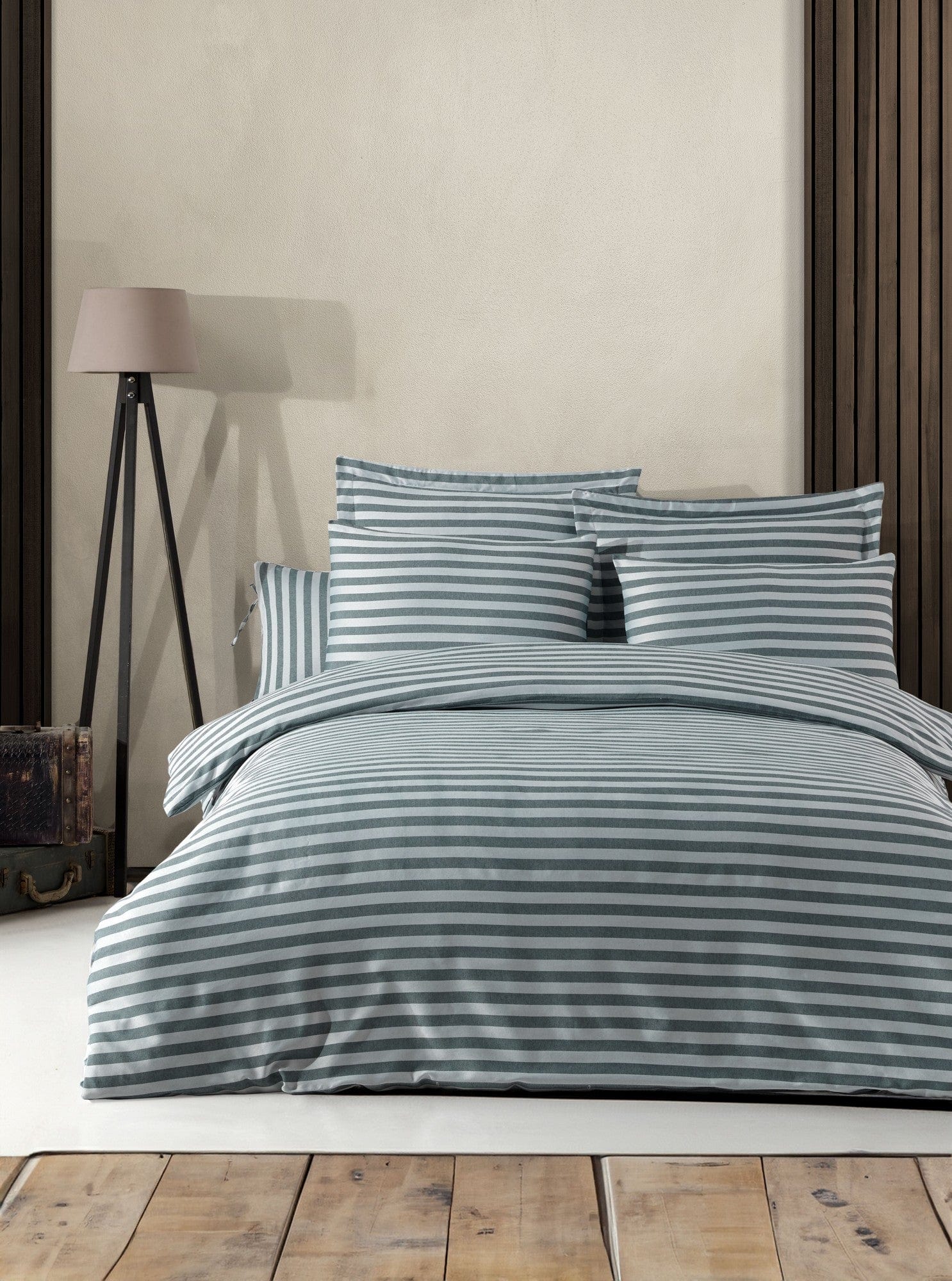 Set lenjerie pat 162ELR4138, bumbac/poliester, verde, 200x220 cm, cu cearceaf pilota si 2 fete de perna