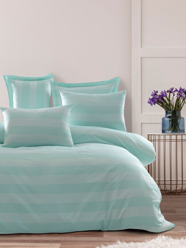 Set lenjerie pat 162ELR4150, verde menta, bumbac/poliester, 200x220 cm, cu cearceaf pilota si 2 fete de perna