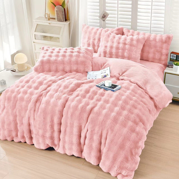 Set lenjerie pat cocolino SPOT HESEL, roz pudra, 230x250 cm, cu cearceaf pat, cearceaf pilota si 2 fete de perna