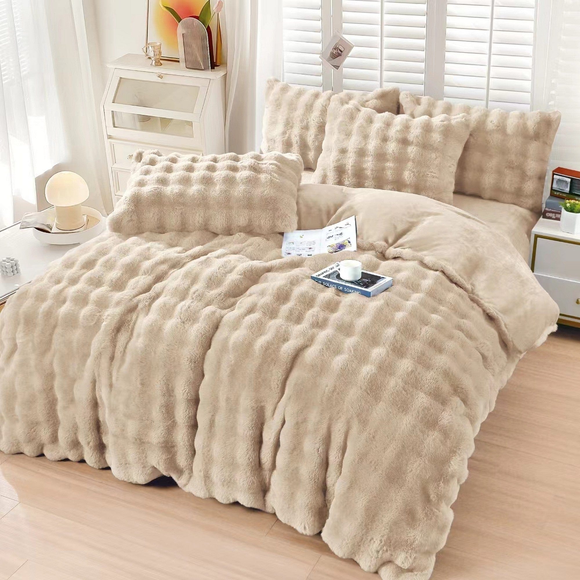 Set lenjerie pat Cocolino SPOT PENELOPE, bej, 230x250 cm, cu cearceaf pat, cearceaf pilota si 2 fete de perna