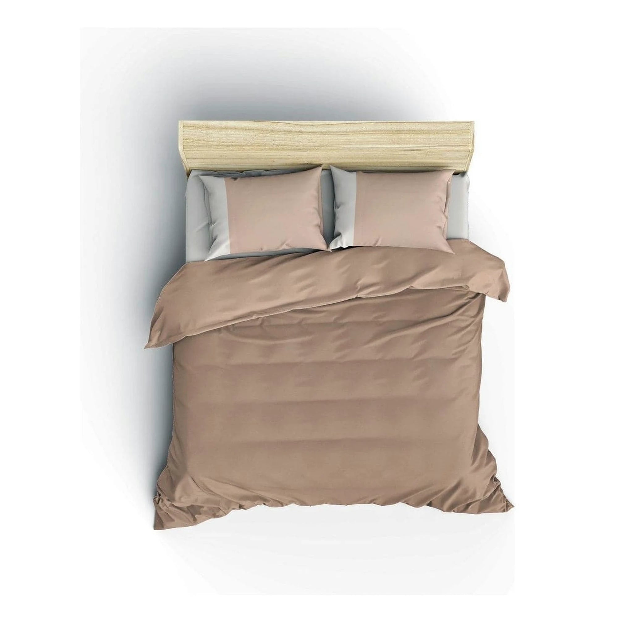 Set lenjerie pat dublu PLAIN, bumbac, alb/bej, 240x260 cm, cu cearceaf pat, cearceaf pilota si 2 fete de perna