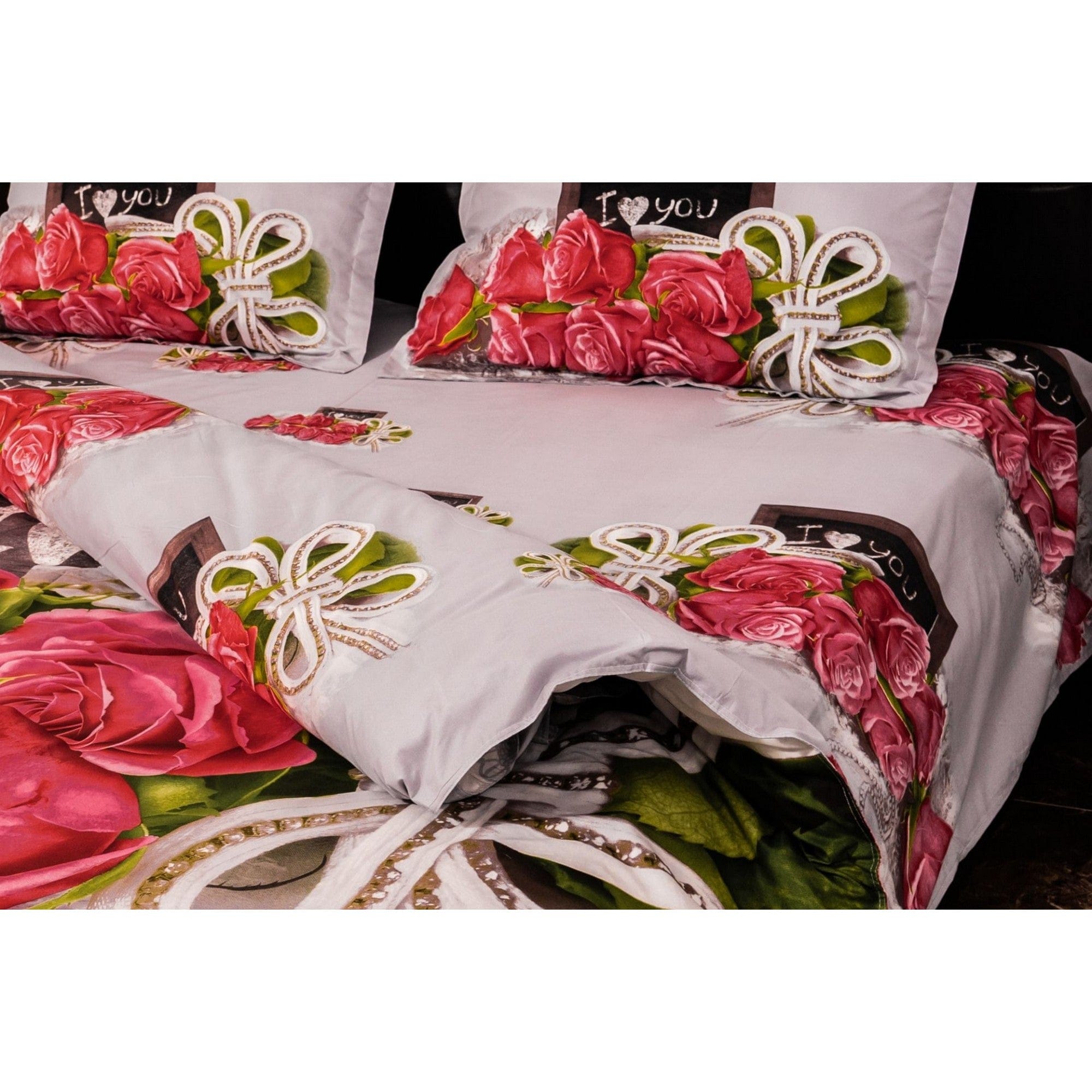 Set lenjerie pat LOVE 2, bumbac/poliester, multicolor, 220x230 cm, cu cearceaf pat, cearceaf pilota, 2 fete perna