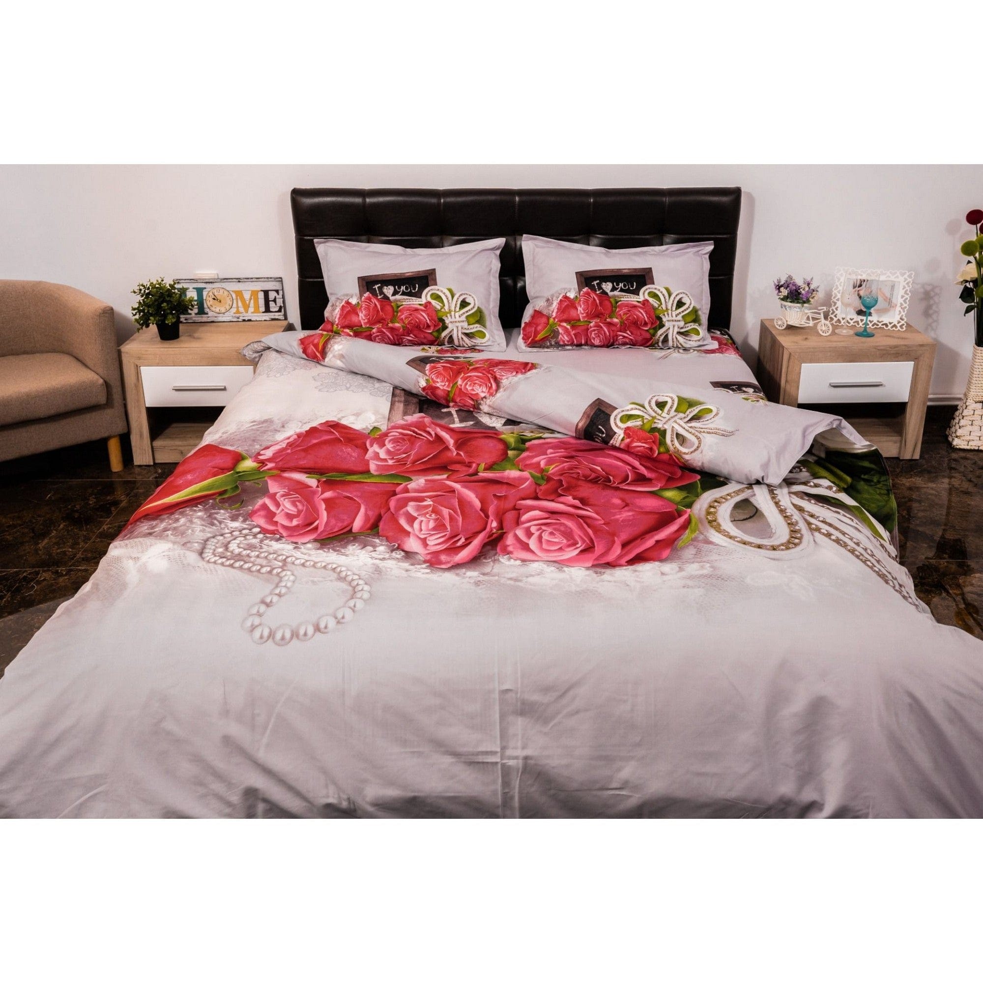 Set lenjerie pat LOVE 2, bumbac/poliester, multicolor, 220x230 cm, cu cearceaf pat, cearceaf pilota, 2 fete perna